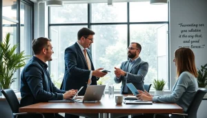 Aktives Recruiting im technischen Vertrieb: Headhunter berät ein Vertriebsteam in einem modernen Büro.