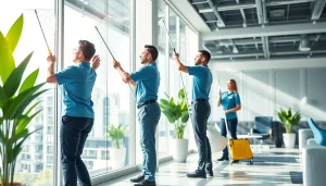 Reinigungsfirma Münster bei der professionellen Fensterreinigung in einem modernen Büro.