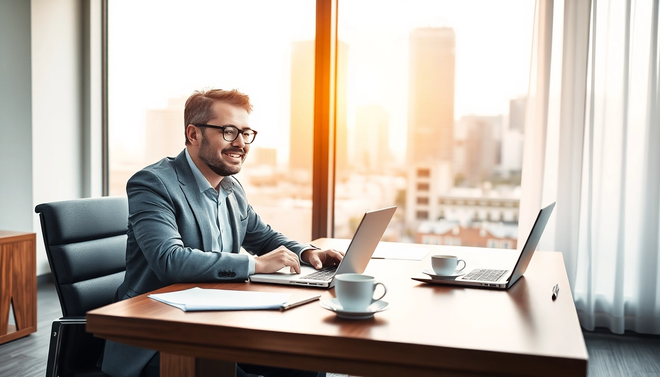 Headhunter IT spricht konversativ in einer professionellen Büroszene.