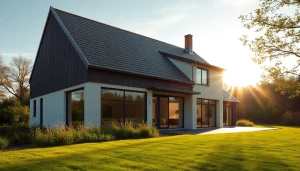 SIP House Projects: Modernes SIP-Haus mit großzügigen Fenstern und minimalistischer Gestaltung in einer natürlichen Umgebung.