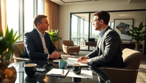 Headhunter Saarbrücken im Gespräch mit einem potenziellen Kandidaten in einem modernen Büro.