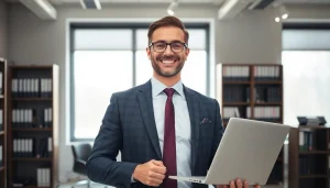 Headhunter Vertrieb präsentiert sich kompetent im modernen Büro.