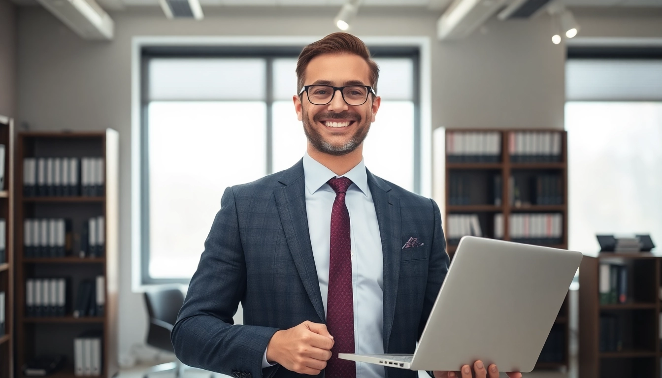 Headhunter Vertrieb präsentiert sich kompetent im modernen Büro.