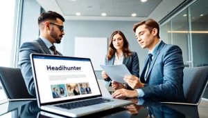 Professionals collaborating in a modern office, showcasing Headhunter Halle Saale.