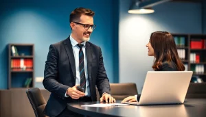 Headhunter Krefeld führt ein professionelles Interview mit einem Kandidaten in einem modernen Büro.