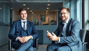 Headhunter Münster in einem modernen Büro, der einen Kandidaten interviewt.