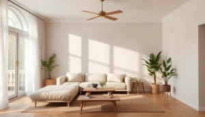 Raumgestaltung mit harmonischem Interieur, sanften Farben und stilvollen Möbeln für eine einladende Atmosphäre.