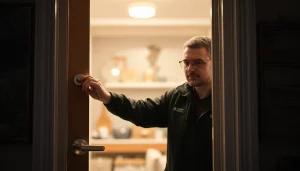 Schlüsseldienst Karlsruhe öffnet beschädigungsfrei eine Tür mit professionellem Werkzeug.