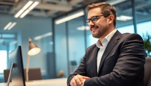 Headhunter IT berät einen Kandidaten während eines Gesprächs in einem modernen Büro.