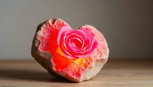 Rosenquarz in Herzform, wunderbar beleuchtet, zeigt seine zarten Rosatöne und Einschlüsse.