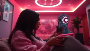 Engaging in intimate ai porn chat with captivating visual elements and warm ambiance.