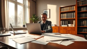 Beeidigter Übersetzer (beeidigter Übersetzer) arbeitet fleißig in einer professionellen Büroumgebung.