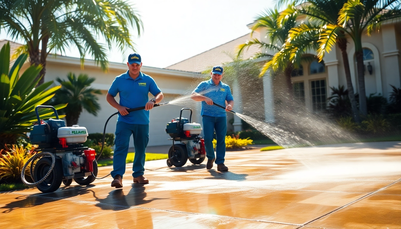Concrete cleaning in action by professionals in Kissimmee, FL, showcasing sparkling surfaces.