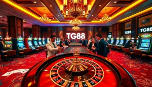 Experience thrilling gameplay at TG88 casino with professional dealers and vibrant machines.