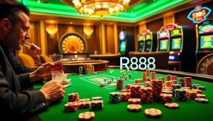 Experience the thrill of rr88 with an exciting casino scene featuring vibrant tables and roulette.