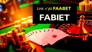 Link vào FABET showcasing an exciting online gambling environment with roulette and poker elements.