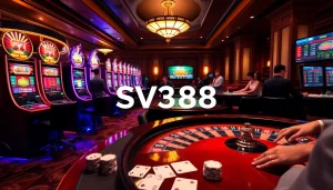Gamblers enjoying a thrilling moment at SV388 casino with vibrant slots and betting tables.