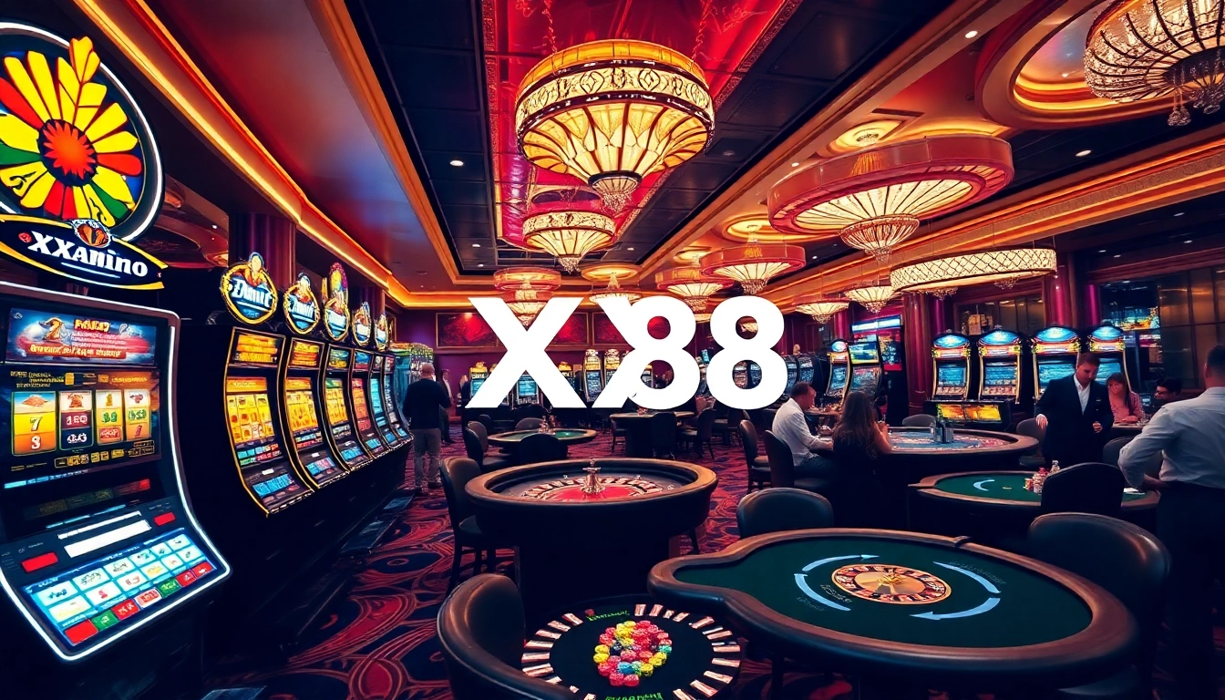 Enjoy a thrilling gaming experience at XX88 with vibrant casino action and players engaged at tables.