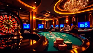 Thrilling casino players engaging by the s8 roulette table in a luxurious setting.
