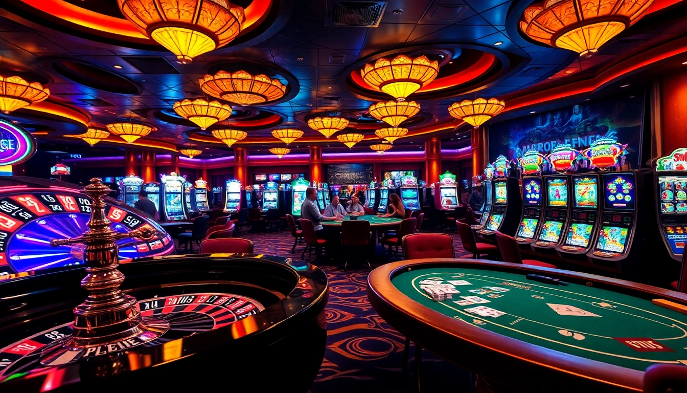 Players reveling in the excitement of b52-themed slot machines at an elegant casino.