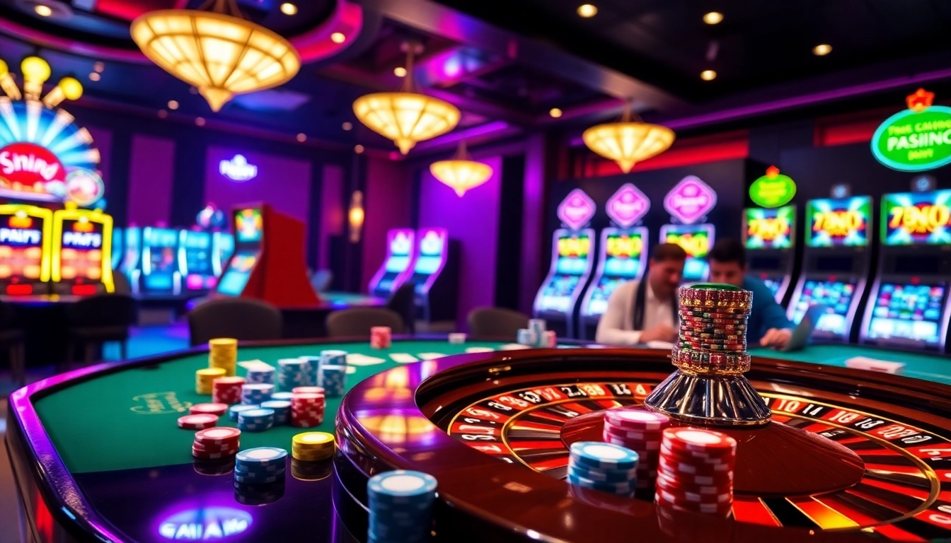 Experience the excitement of cổng game 789club with a vibrant casino scene featuring roulette and poker.