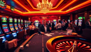X88 casino scene with professional dealer at blackjack table and vibrant slot machines.