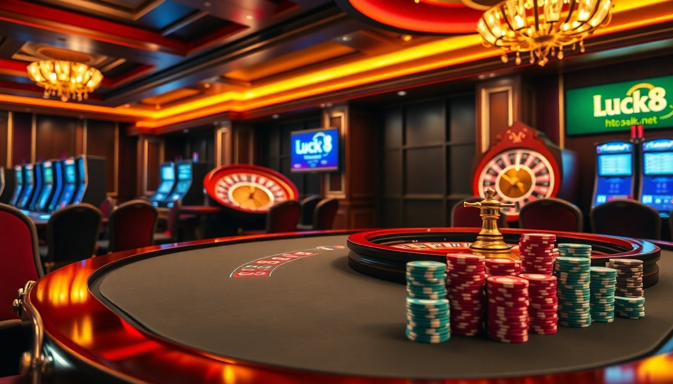 Thu hút người chơi tại một casino sang trọng, giới thiệu https://luck8.net trong một cảnh cá cược sôi động.