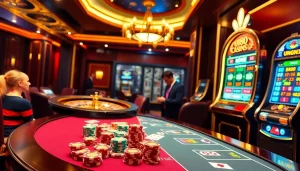 Players enjoying a winning moment at uu881 club with vibrant casino tables and slot machines.