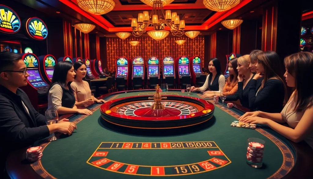 Players enjoying high-stakes gaming at the luxurious GG88 casino roulette table.