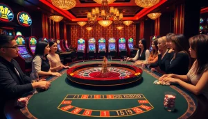 Players enjoying high-stakes gaming at the luxurious GG88 casino roulette table.