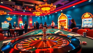 Experience the excitement of gambling at https://luck8.plus/ with professional dealers engaging players in a vibrant casino scene.