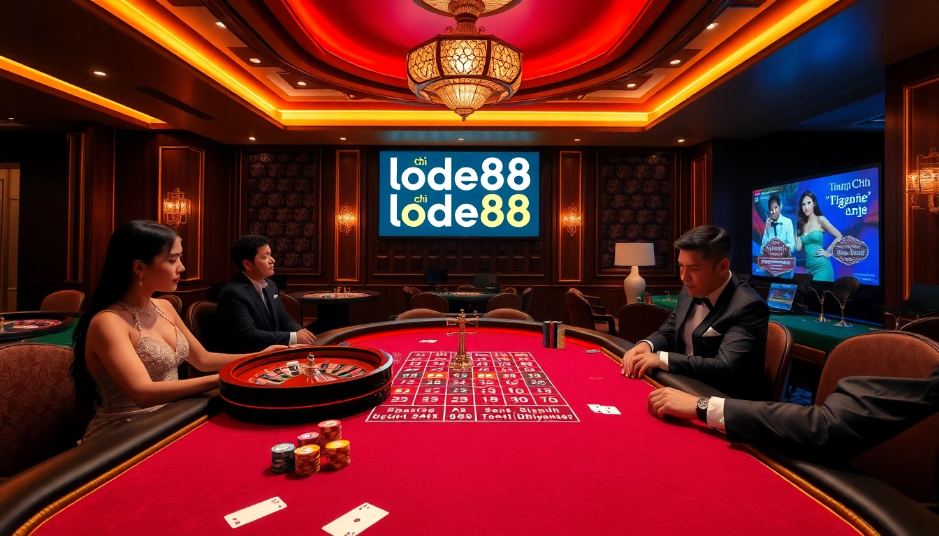Exciting gameplay at trang chủ lode88 within a luxurious casino setting featuring vibrant games.