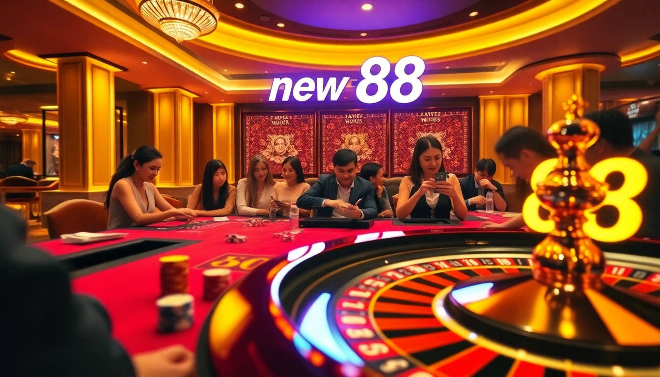 Players enjoying the thrilling experience of new 88 online casino games at a luxurious table.