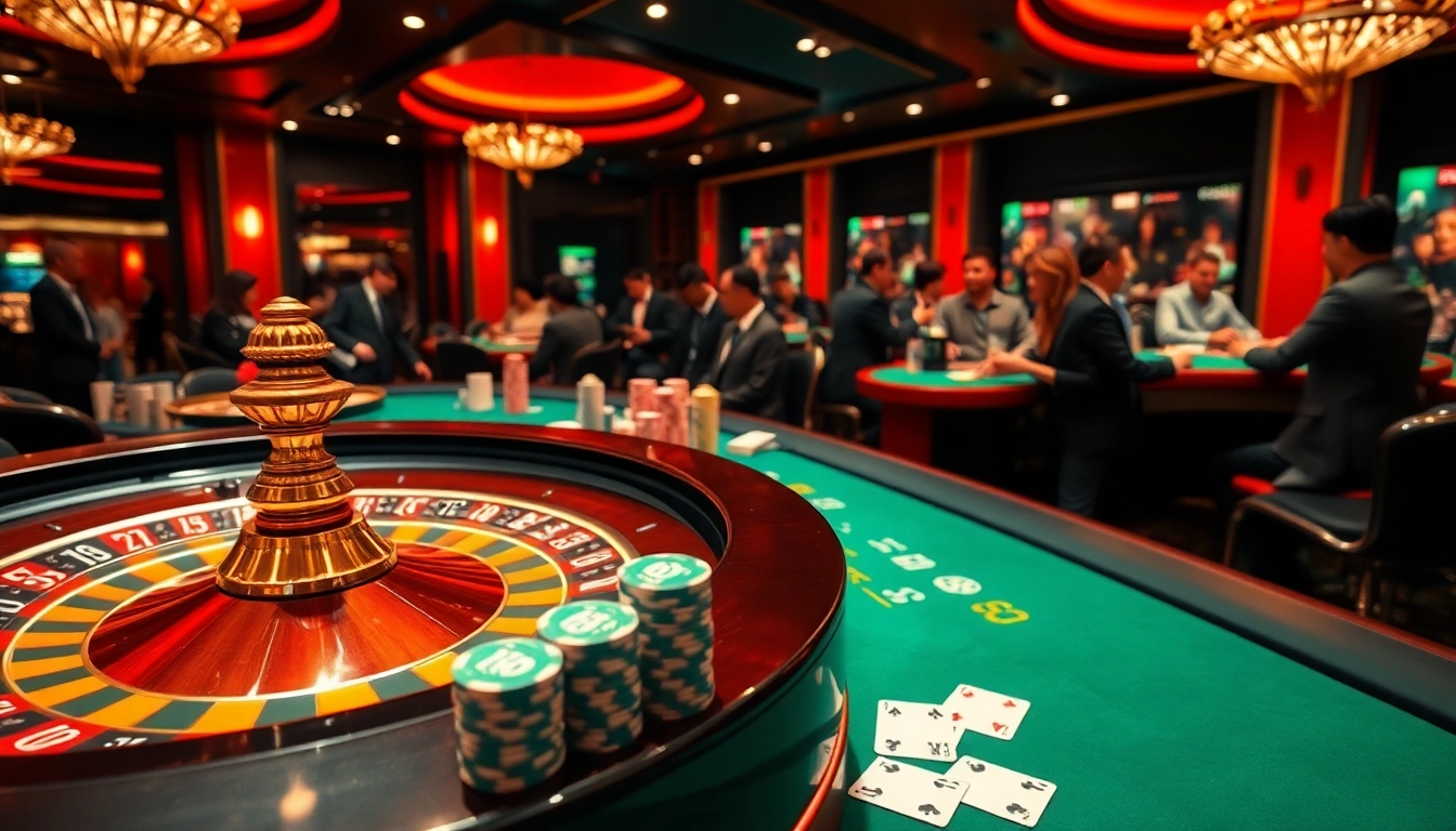 Experience the excitement of trang chủ lode88 with a luxurious online casino scene featuring roulette and poker.