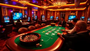 Experience the excitement of 88i casino with players enjoying a Blackjack game at a luxurious table.