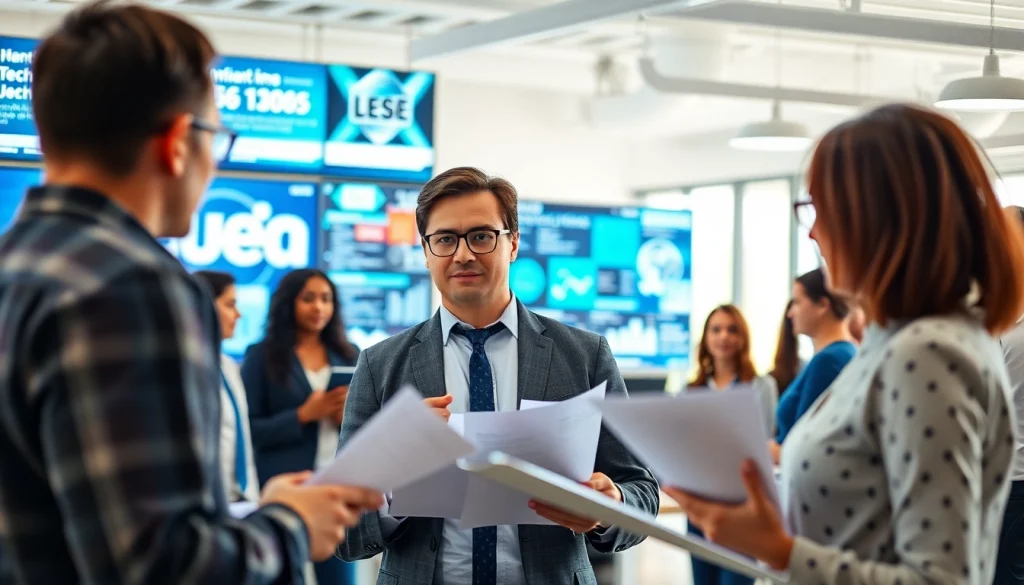 Headhunter IT engaging with qualified candidates in a modern office setting