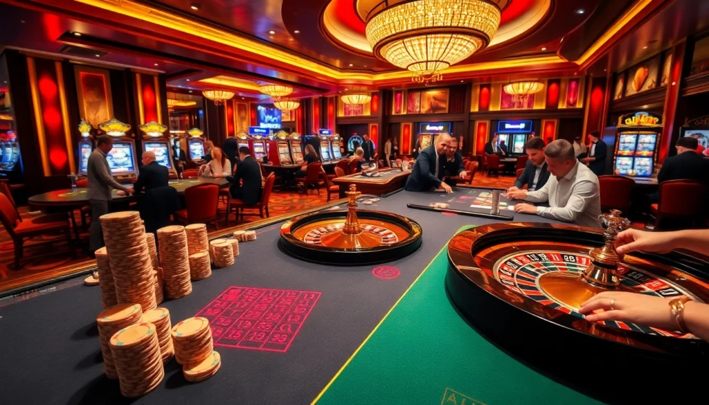 Excited gamblers enjoying the AZ88 casino experience with vibrant gaming tables and lively atmosphere.