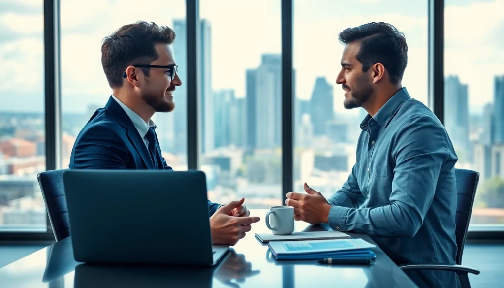 Headhunter IT in professional conversation to discuss recruitment strategies.