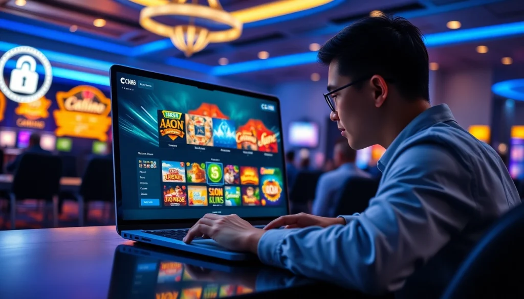 CM88 online gaming environment showcasing a modern platform interface with vibrant games and a focus on security.