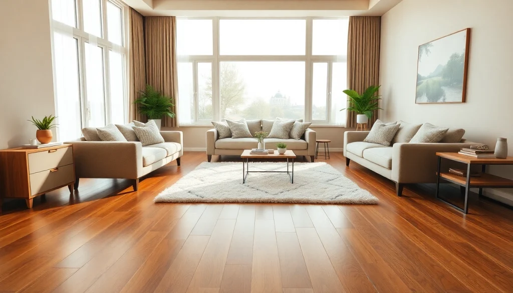 Stylish living room showcasing beautiful hardwood flooring with inviting decor.