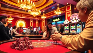 topclub poker game excitement at a luxurious casino setting with vibrant colors