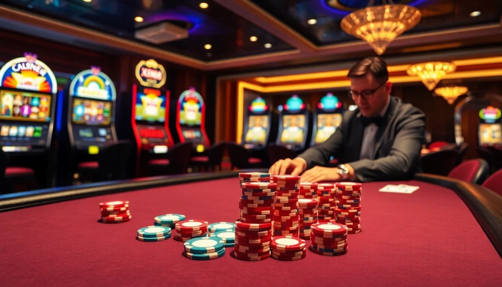 Experience high-stakes excitement at xin88's luxury poker table, featuring vibrant chips and expert dealers.