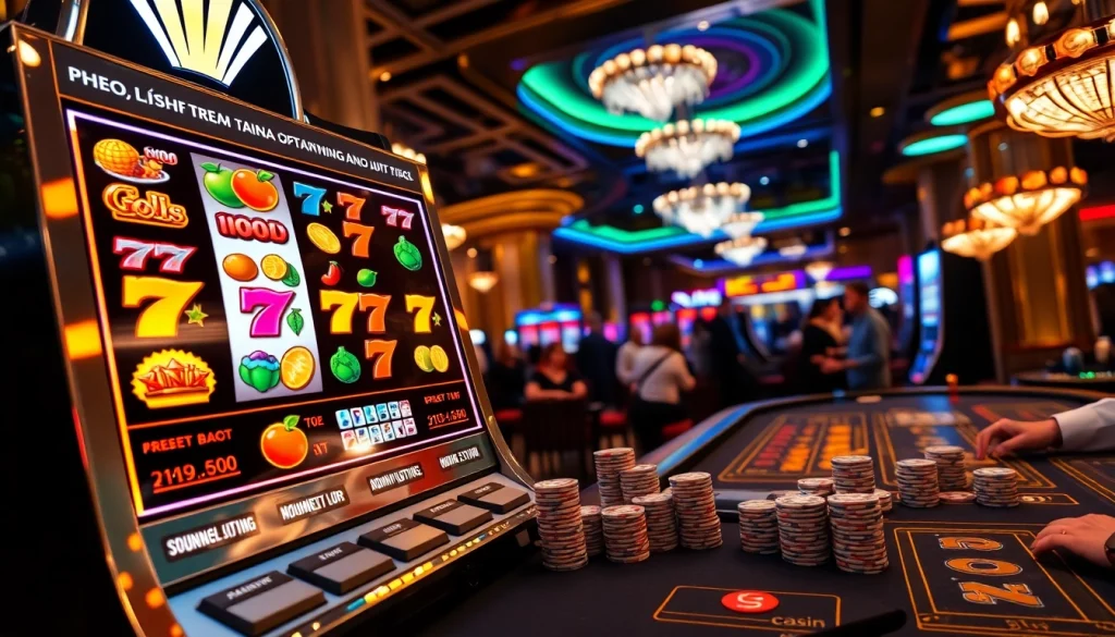 Game nổ hũ uy tín showcased with vibrant slot machines and casino action.