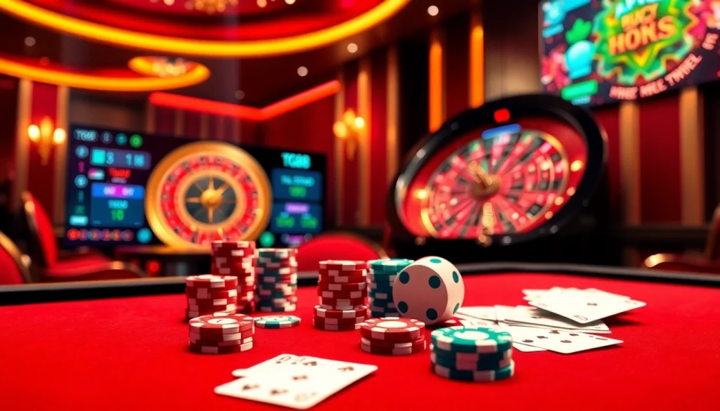 Engaging in high-stakes gambling with tg88 chips and vibrant casino atmosphere.